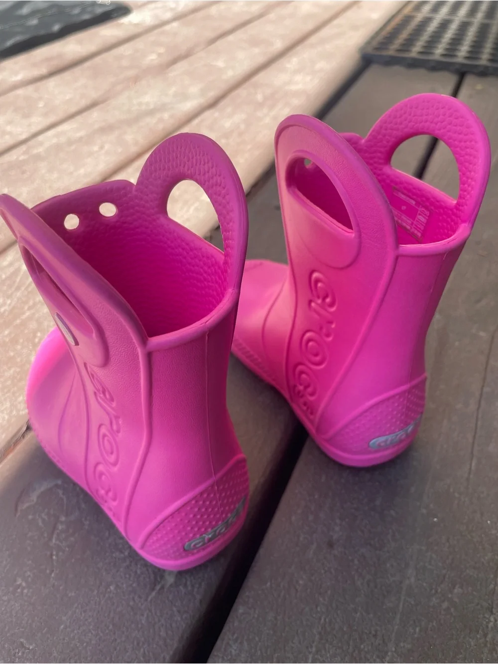 CROCS Toddler 7 Bright Pink Handle Rain Boots